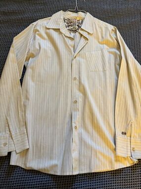 split Men's Cream Pinstripe Dress Shirt